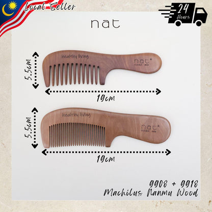 NAT Natural Care Machilus Nanmu Wood Wide & Fine Tooth Anti-Static Comb Set - 9908+9918