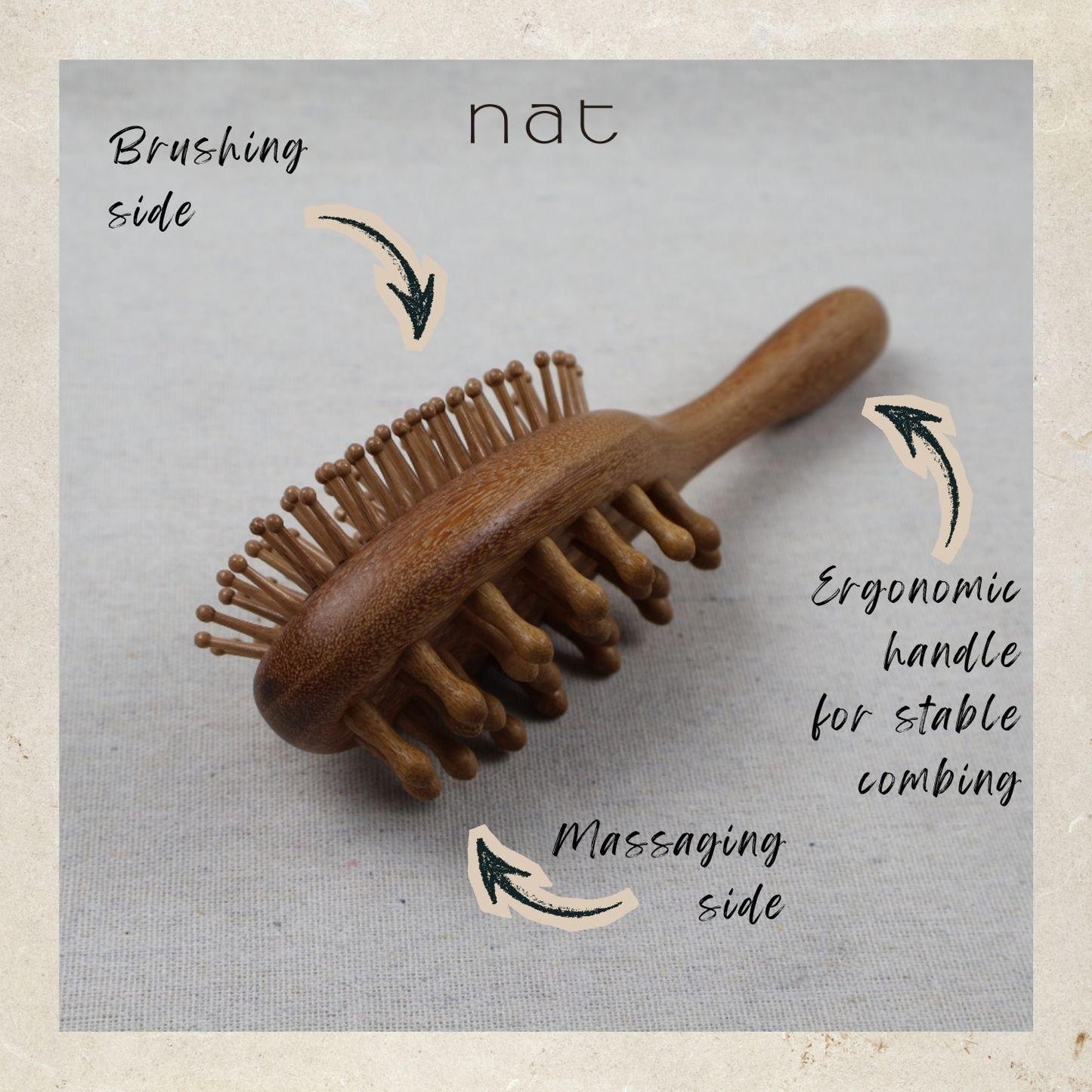 NAT Natural Massaging Massage Red Sandalwood Paddle Luxe Root Care Comb - BW83