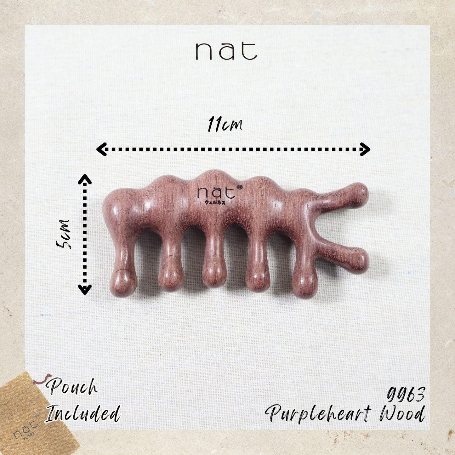 NAT Natural Purpleheart Wood Wooden Massage Anti-Static Fish Bone Gua Sha Gentle Care Comb - 9963