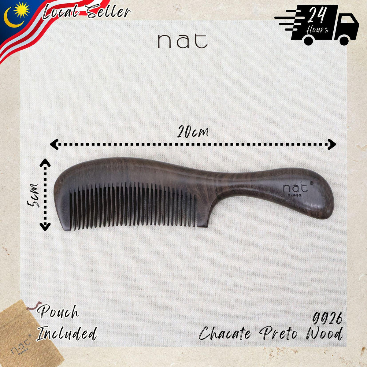 NAT Assorted Natural Chacate Preto Wood Anti-Static Non-Toxic Non-Coloring Combs and Massage Tools