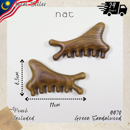 NAT 4-in-1 Natural Argentinian Green Sandalwood Massage Anti-Static Care Hair Comb for Gua Sha and Massaging - 9970