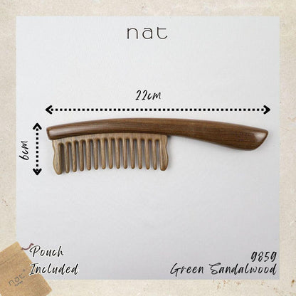 NAT PREMIUM Natural Green Sandalwood Wide Tooth Anti-Static Comb Hair Accessories - 9859