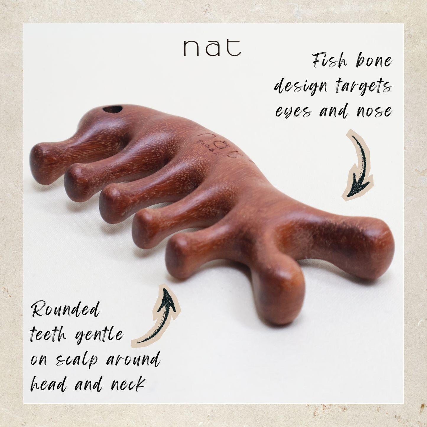 NAT Natural Peruvian Balsamo Wood Wooden Massage Anti-Static Gua Sha Fish Bone Smooth Care Comb - 9950