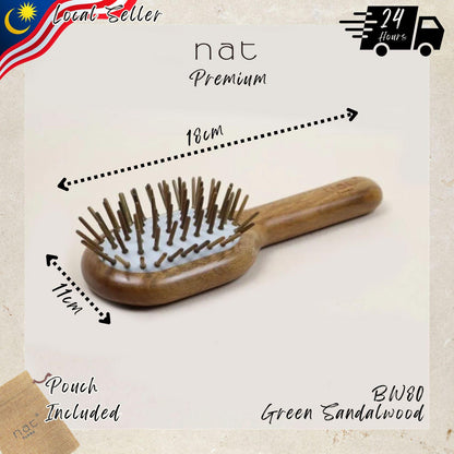 NAT PREMIUM High Quality Green Sandalwood Non-Static Non-Toxic No Coloring Mini Hair Brush Hair Accessories - BW80