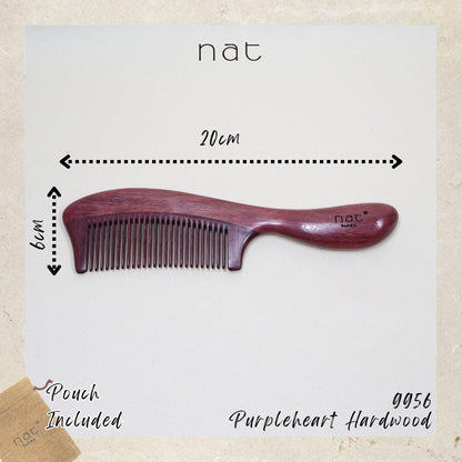 NAT Natural Purpleheart Hardwood Wooden Anti-Static Wood Smooth Care Comb - 9956