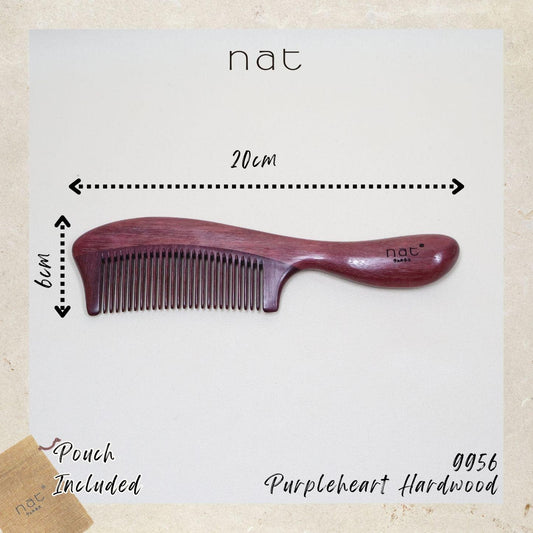 NAT Natural Purpleheart Hardwood Wooden Anti-Static Wood Smooth Care Comb - 9956
