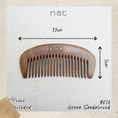 NAT Natural Green Sandalwood Fine Tooth Anti-Static Pure Scalp Comb - 9836