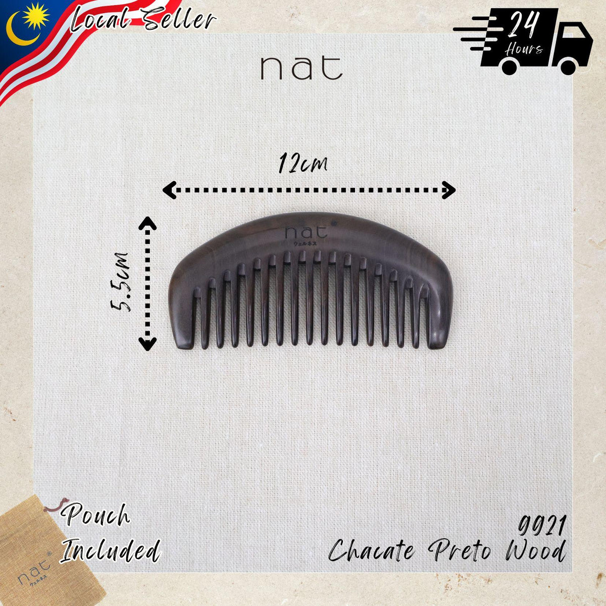 NAT Assorted Natural Chacate Preto Wood Anti-Static Non-Toxic Non-Coloring Combs and Massage Tools