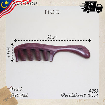 NAT Natural Purpleheart Hardwood Wooden Anti-Static Gentle Care Wood Comb - 9953