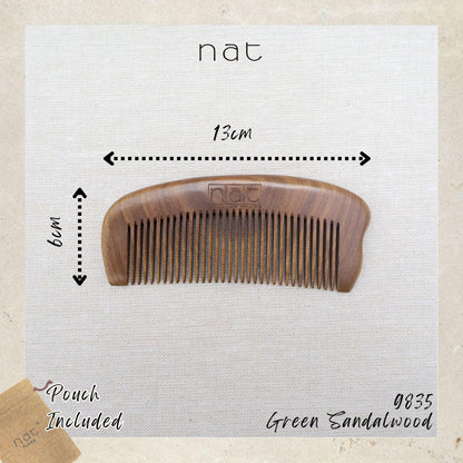 NAT Natural Green Sandalwood Fine Tooth Anti-Static Soothing Head Massage Comb - 9835