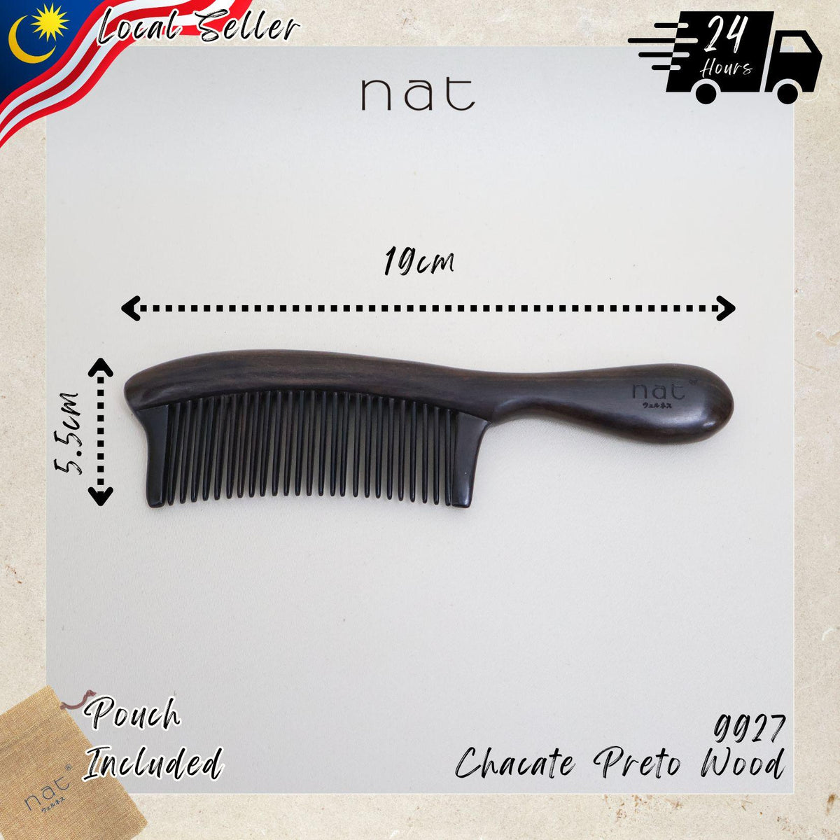 NAT Assorted Natural Chacate Preto Wood Anti-Static Non-Toxic Non-Coloring Combs and Massage Tools