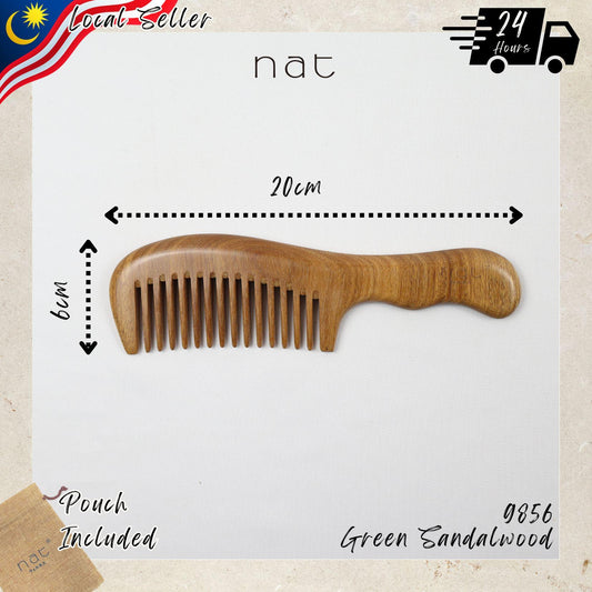 NAT Natural Green Sandalwood Wide Tooth Anti-Static Ergonormic Comb Hair Accessories - 9856