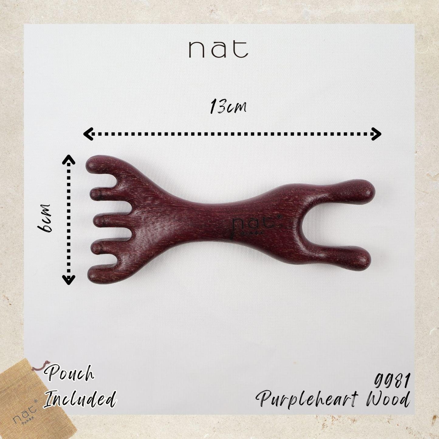 NAT Premium Natural Purpleheart Wood Wooden Massage Anti-Static Gua Sha Comb - 9981