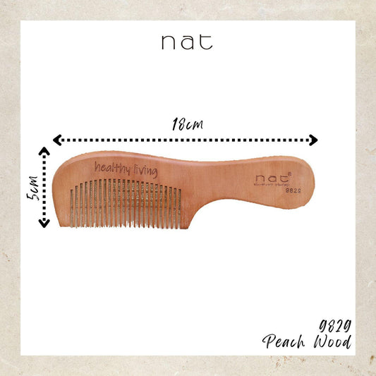 NAT Natural Gold Peach Wood Fine Tooth Anti-Static Gentle Comb - 9829
