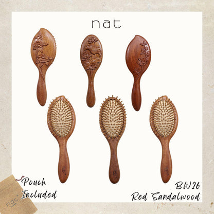 NAT High Quality & Premium Oriental Handcrafted Natural & Anti Static Red Sandalwood Premium Head Brush - BW26