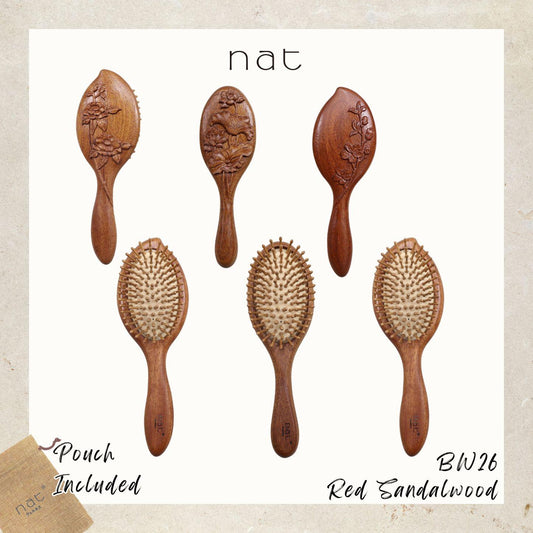 NAT High Quality & Premium Oriental Handcrafted Natural & Anti Static Red Sandalwood Premium Head Brush - BW26
