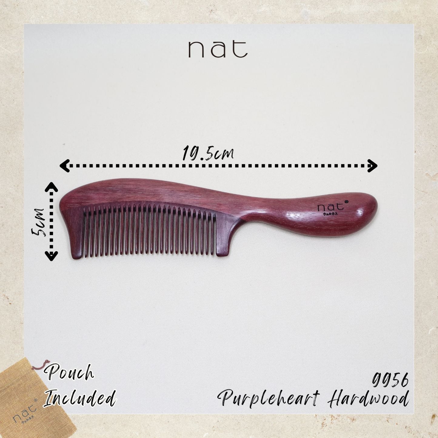 NAT Natural Purpleheart Hardwood Wooden Anti-Static Wood Combs