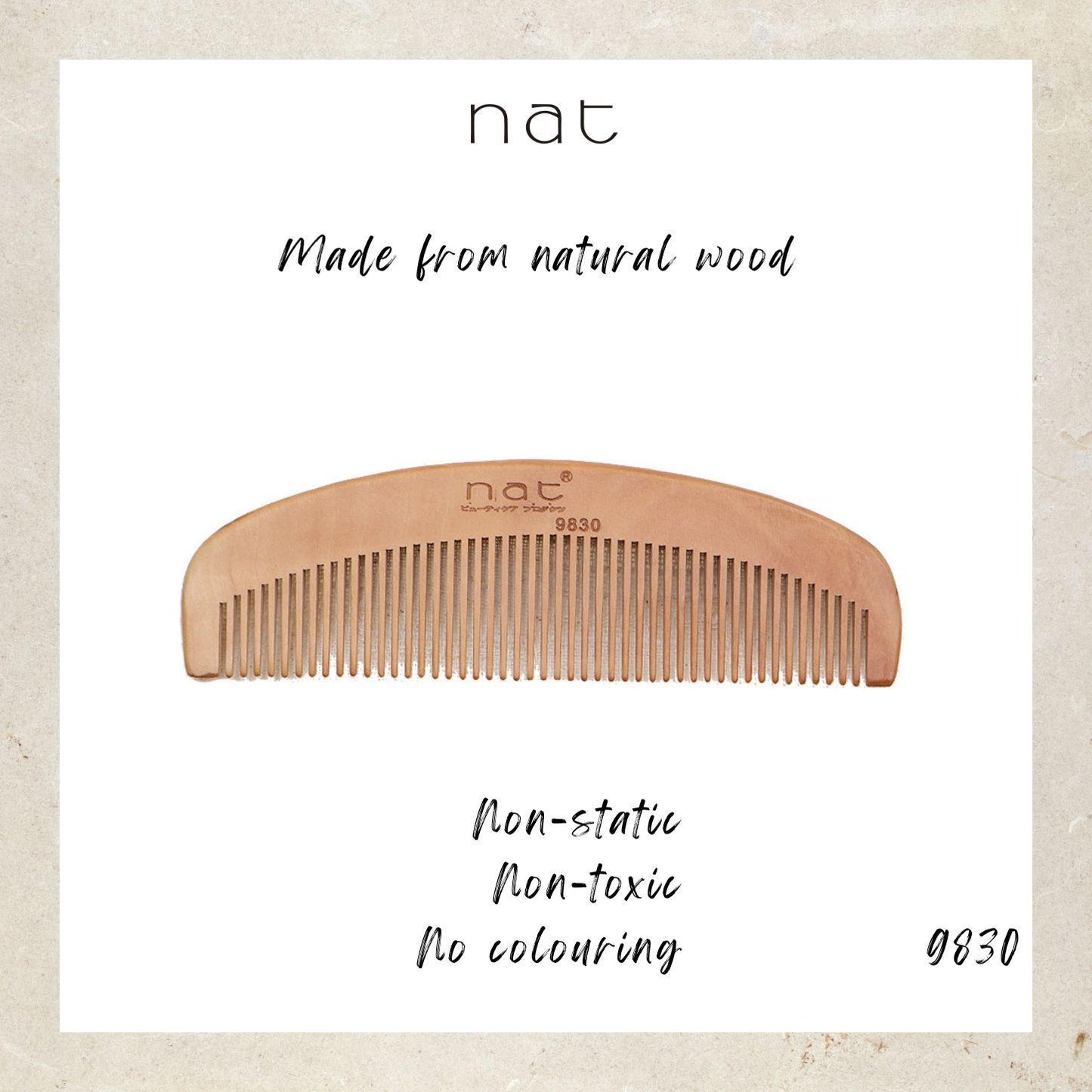 NAT Natural Gold Peach Wood Wide and Fine Tooth Anti-Static Comb Set Gentle Touch Comb Set - 9830+9850