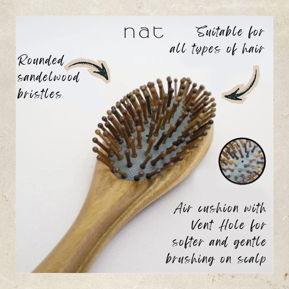 NAT PREMIUM High Quality Green Sandalwood Non-Static Non-Toxic No Coloring Hair Brush Hair Accessories - BW99