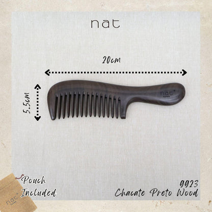 NAT Natural Chacate Preto Wooden Wood Wide Tooth Premium Anti-Static Prime Styling Comb - 9923