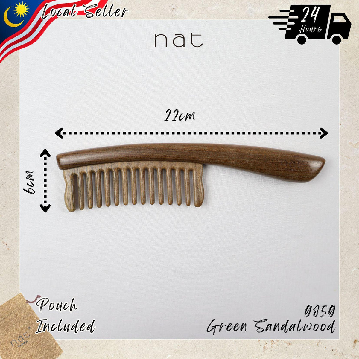 NAT PREMIUM Natural Green Sandalwood Wide Tooth Anti-Static Comb Hair Accessories - 9859