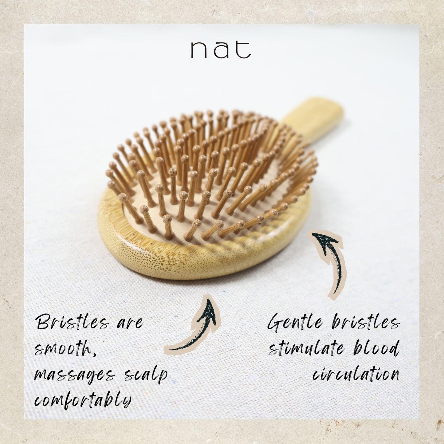 NAT High Quality & Natural Anti Static Bamboo Hair Brush with Rubber Air Cushion Gentle Scalp Care Comb - BW22