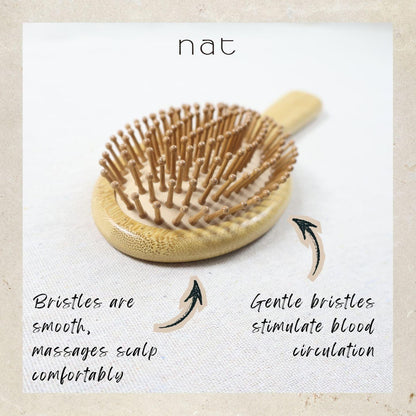 NAT High Quality & Natural Anti Static Bamboo Hair Brush with Rubber Air Cushion Gentle Scalp Care Comb - BW22