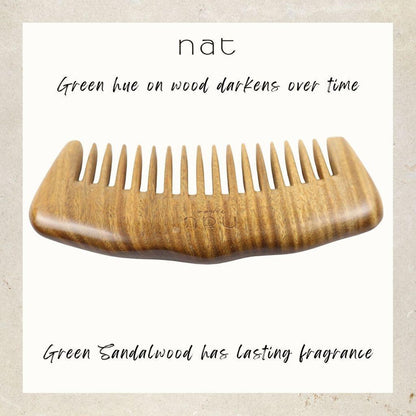 NAT Natural Green Sandalwood Wide Tooth Anti-Static Handy Comb Hair Accessories - 9854