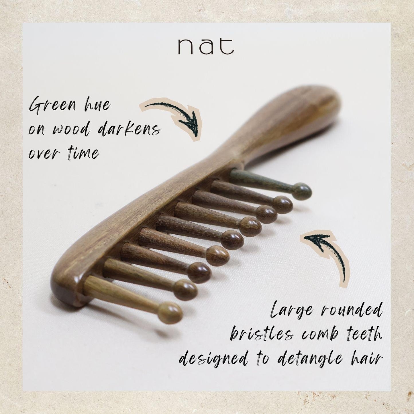 NAT PREMIUM Natural Green Sandalwood Anti-Static Non-Toxic Hair Scalp Massaging Detangle Comb - 1003