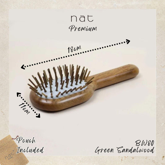 NAT PREMIUM High Quality Green Sandalwood Non-Static Non-Toxic No Coloring Mini Hair Brush Hair Accessories - BW80