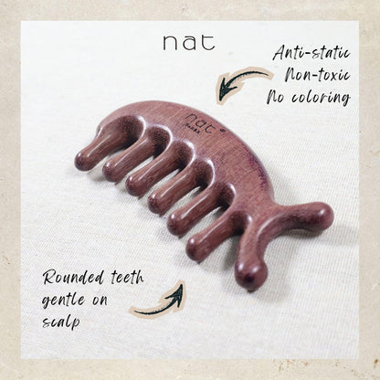 NAT Natural Purpleheart Wood Wooden Massage Anti-Static Fish Bone Gua Pure Scalp Comb - 9962