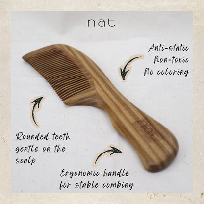 NAT Natural Shine Green Sandalwood Fine Tooth Anti-Static Comb - 9848