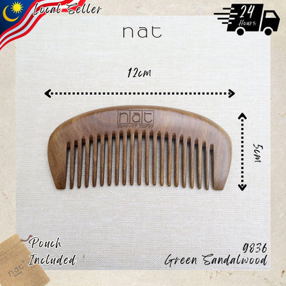 NAT Natural Green Sandalwood Fine Tooth Anti-Static Pure Scalp Comb - 9836