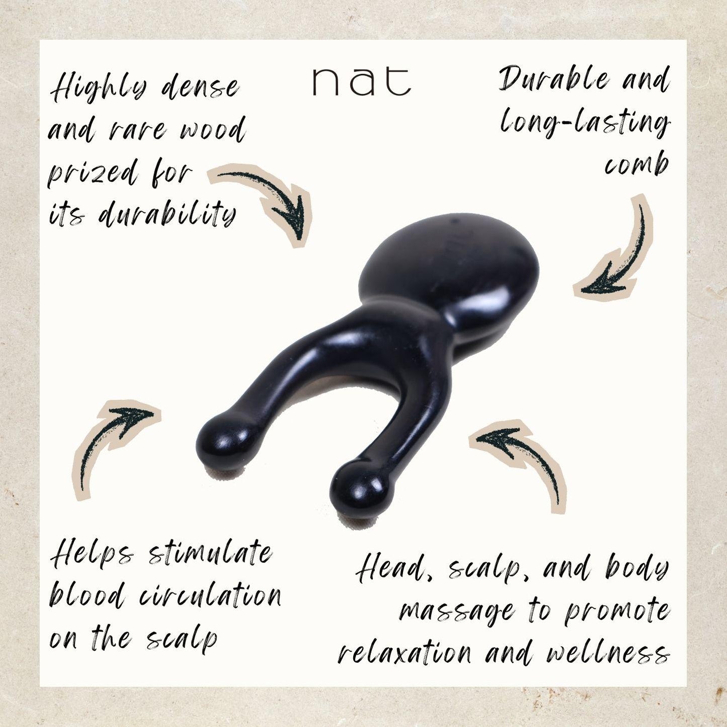 NAT Natural Precious African Blackwood Dalbergia Wood Wooden Comfort Massage Anti-Static Eye & Nose Gua Sha - 9945