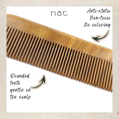 NAT Natural Green Sandalwood Wide Tooth Anti-Static Straight Comb Hair Accessories - 9858