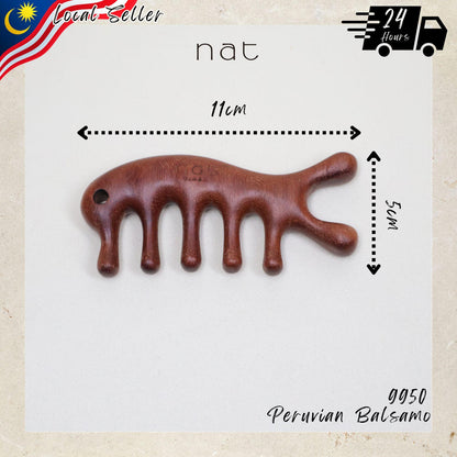 NAT Natural Peruvian Balsamo Wood Wooden Massage Anti-Static Gua Sha Fish Bone Smooth Care Comb - 9950