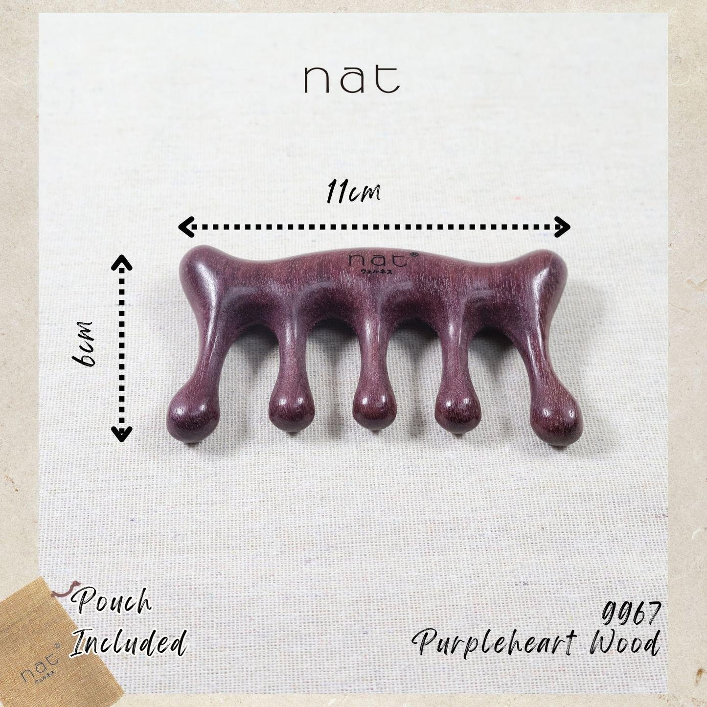 NAT Natural Purpleheart Wood Wooden Massage Anti-Static Gua Sha Gentle Care Comb - 9967