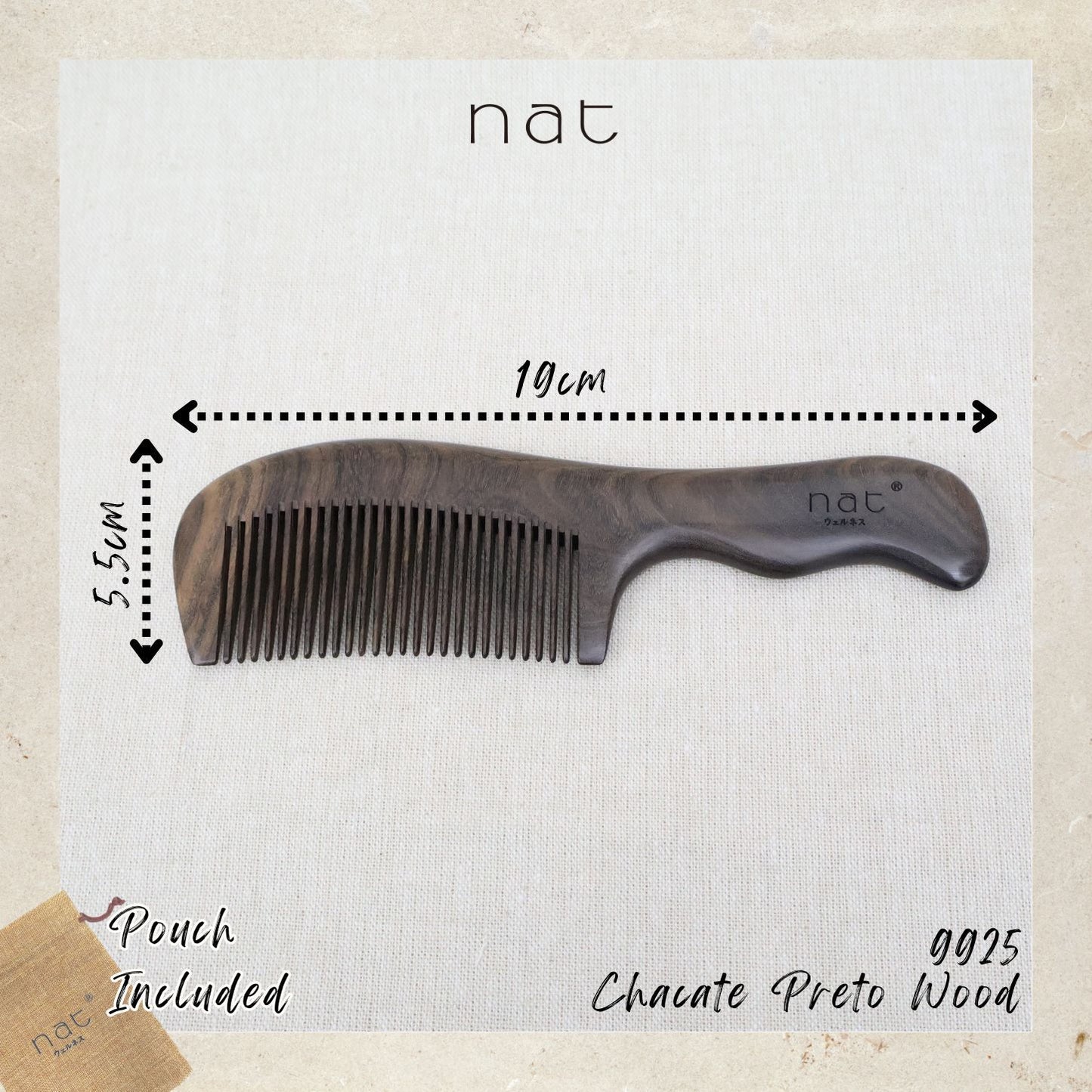NAT Natural Chacate Preto Wooden Anti-Static Non-Toxic Non-Coloring Combs