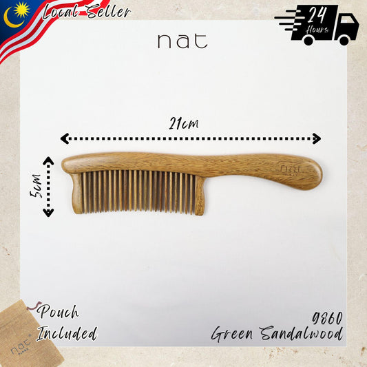 NAT Natural Green Sandalwood Wide Tooth Anti-Static Two Row Detangler Comb Hair Accessories - 9860
