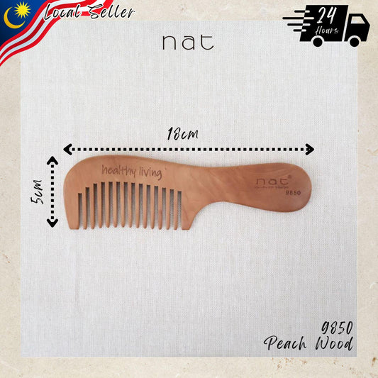 NAT Natural Gold Peach Wood Wide Tooth Anti-Static Luxe Root Care Comb - 9850
