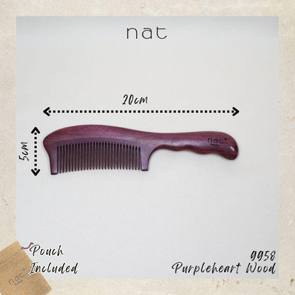 NAT Natural Purpleheart Hardwood Wooden Anti-Static Wood Luxe Detangle Comb - 9958