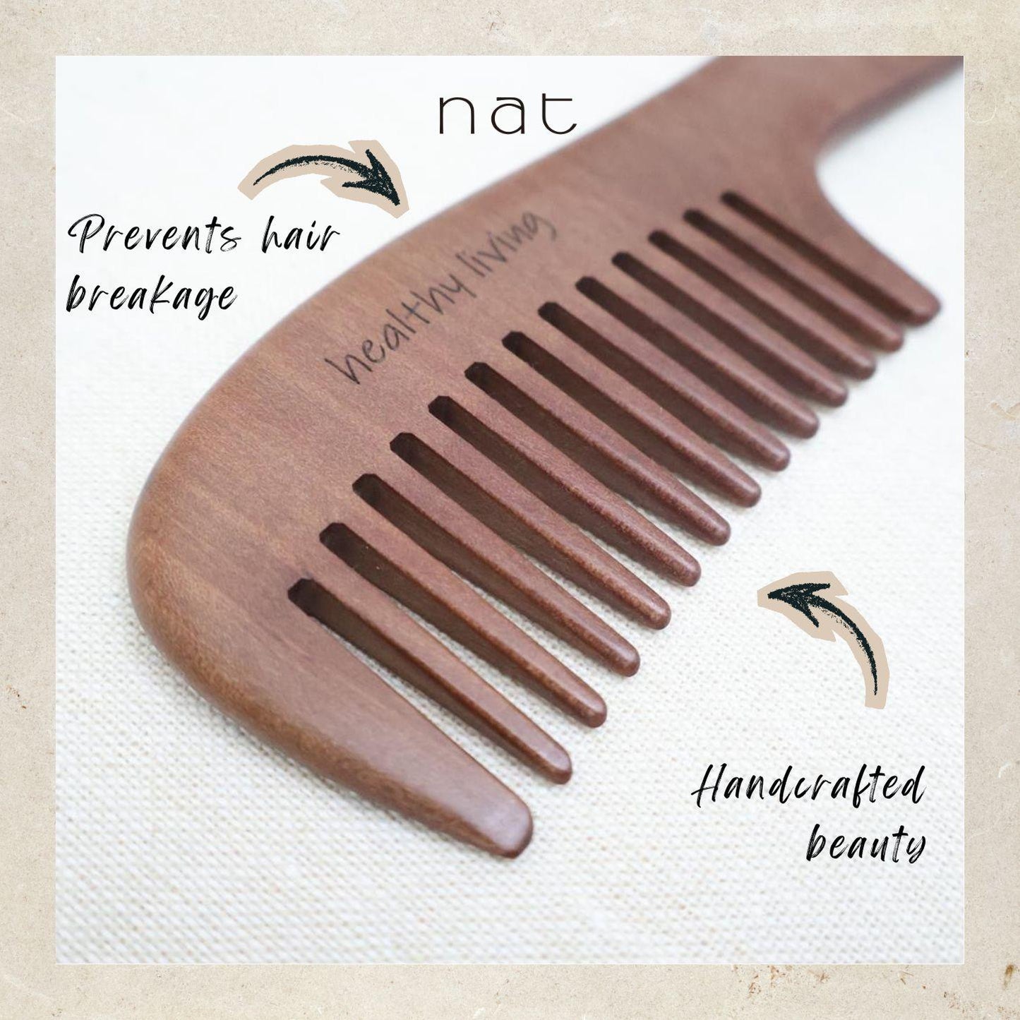 NAT Natural Machilus Nanmu Wood Wide Tooth Anti-Static Gentle Detangle Comb - 9918