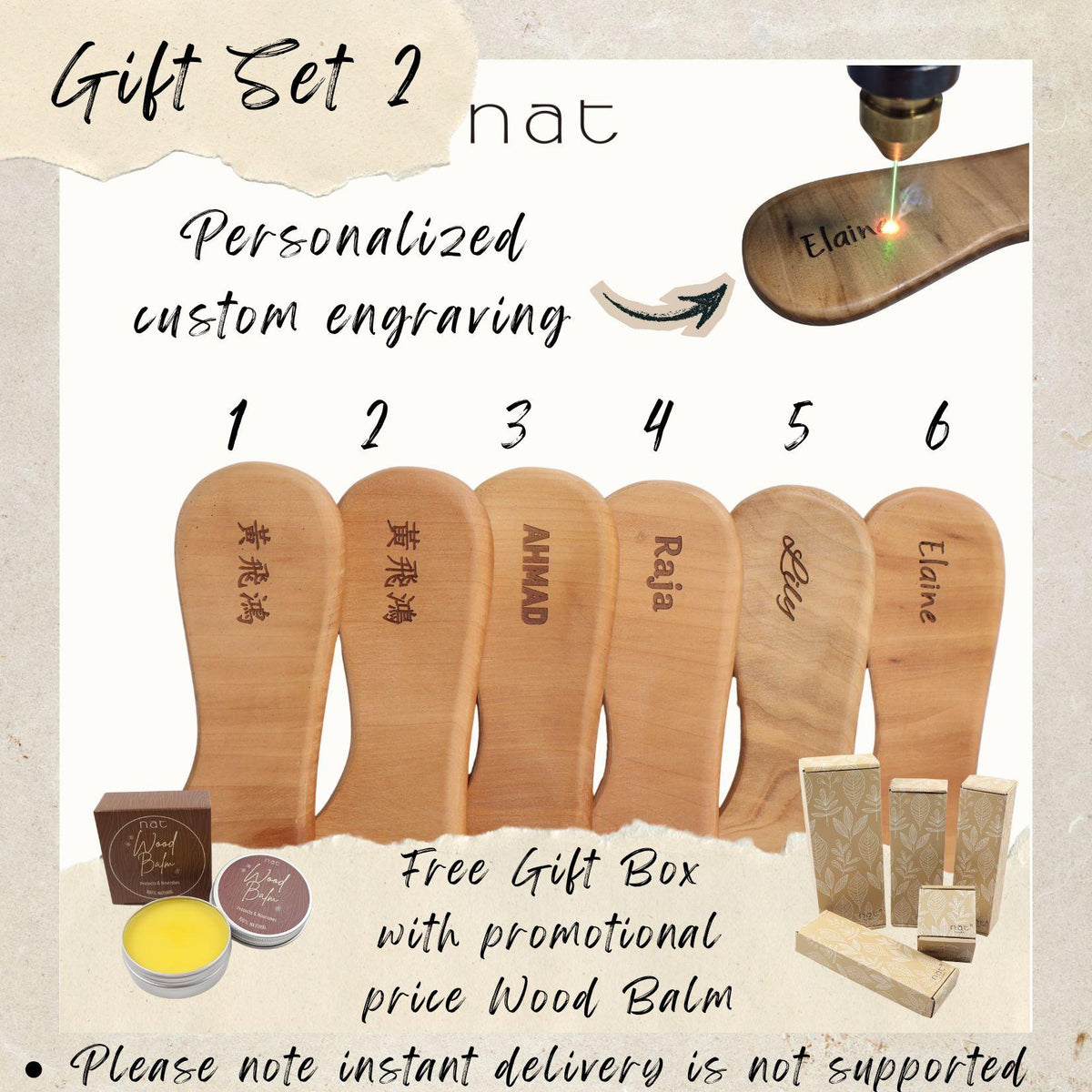 NAT Natural Bamboo Wood High Quality Wooden Comb Paddle Brush Hair Accessories - BW7
