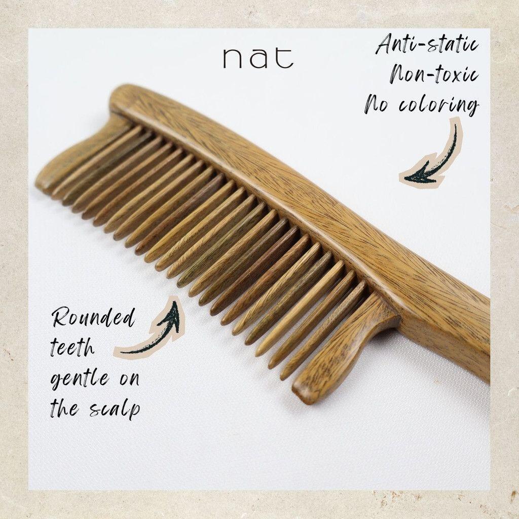 NAT Natural Green Sandalwood Wide Tooth Anti-Static Two Row Detangler Comb Hair Accessories - 9860