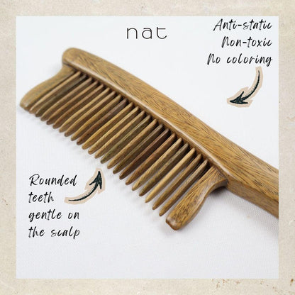 NAT Natural Green Sandalwood Wide Tooth Anti-Static Two Row Detangler Comb Hair Accessories - 9860