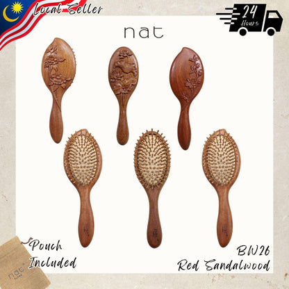 NAT High Quality & Premium Oriental Handcrafted Natural & Anti Static Red Sandalwood Premium Head Brush - BW26