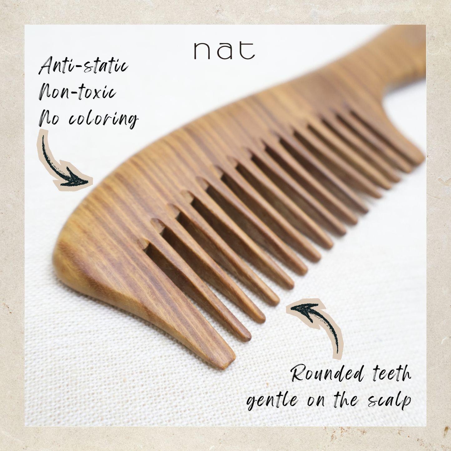 NAT Natural Green Sandalwood Wide Tooth Anti-Static Pure Scalp Comb - 9842