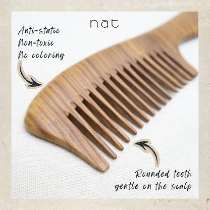 NAT Natural Green Sandalwood Wide Tooth Anti-Static Pure Scalp Comb - 9842
