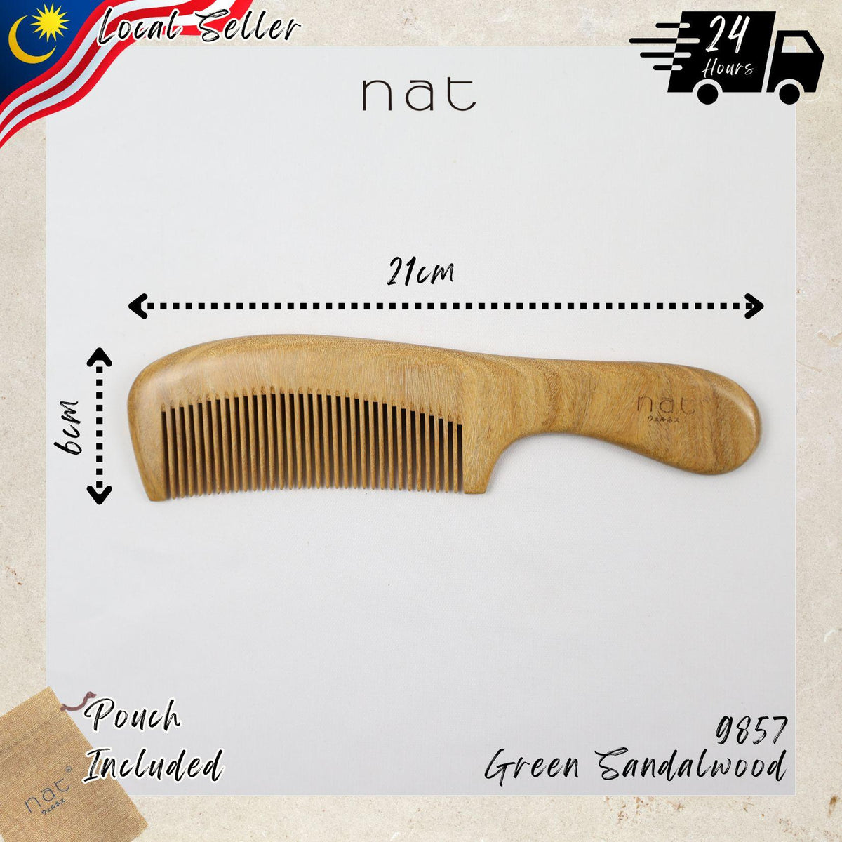 NAT Natural Green Sandalwood Narrow Tooth Anti-Static Comb Hair Accessories - 9857