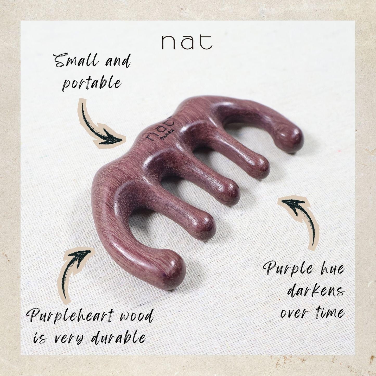 NAT Natural Purpleheart Wood Wooden Massage Anti-Static Gua Sha Gentle Care Comb - 9961